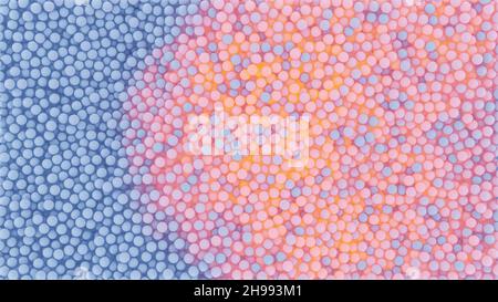 Warm particles radiating light mixing with cold particles. 3D ...