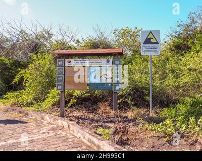 San Cristobal, Galapagos Islands - July 2021: Entry sign to Galapagos National Park area Stock Photo