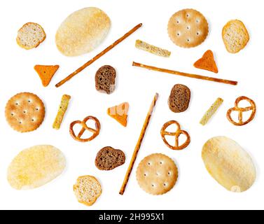 salty snacks for beer isolated on white Stock Photo