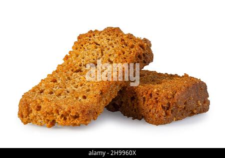 two rye croutons isolated on white background Stock Photo