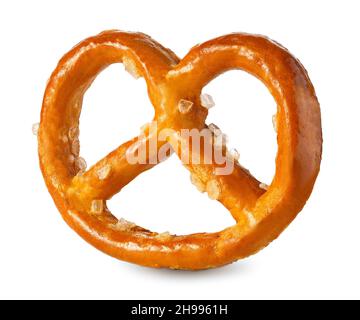 single glazed salted pretzel isolated on white Stock Photo