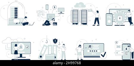 Data protection. Cyber development, database engineer and finance protect. Personal or business information saving, internet privacy recent vector Stock Vector