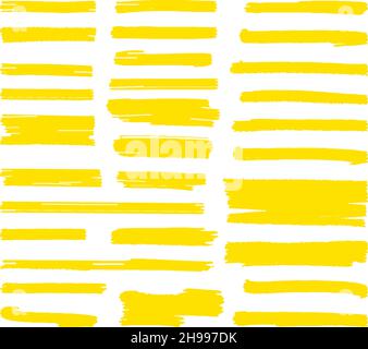 Highlight marker lines. Yellow highlighter marks, scribble brush strokes. Text highlighted, underline marking elements. Vibrant stripes decent vector Stock Vector