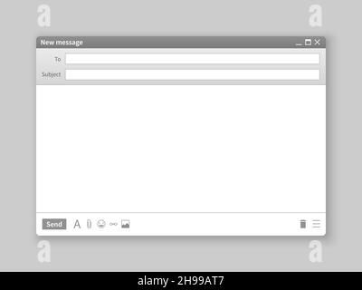 Email window. Interface mail blank message internet window website panel screen computer software web browser box Stock Vector