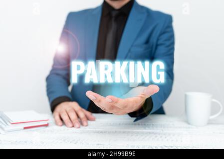 Writing displaying text Parking. Word Written on leaving a vehicle in a particular place for a period of time Discussing Important Idea Presenting And Stock Photo