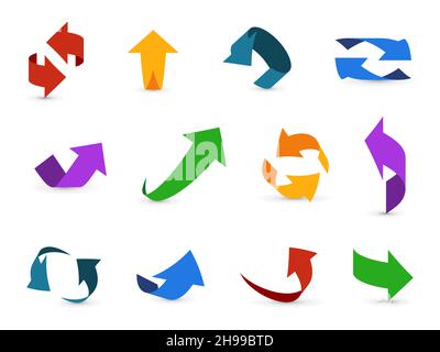 Arrow 3d set. Colorful arrows symbols economy info circular path interface up down internet direction cursor icons Stock Vector