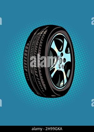 car wheel, part of a car. tire and disc. passenger transport Stock Vector