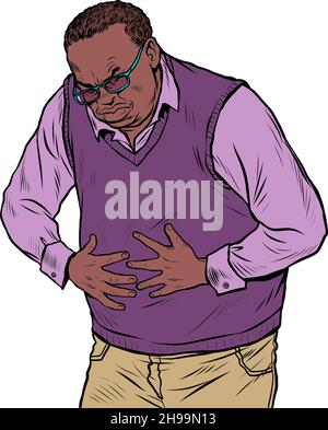 african elderly man abdominal pain, diseases of the stomach, intestines or other internal organs Stock Vector