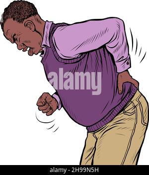 african elderly man back pain, osteochondrosis hernia sprain sciatica and other diseases of the spine and internal organs Stock Vector