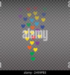 Live like, flying color hearts for stream. Live video and flying likes. Social media elements falling. Stock Vector