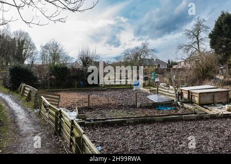 Berchem Sainte Agathe, Brussels Capital Region, Belgium 03 05 2018: City gardens for hobby cultivation with plowed land Stock Photo