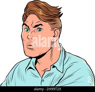serious concerned man, portrait face head. Emotional difficulties and problems Stock Vector