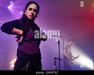 Moscow, Russia. 03rd Dec, 2021. Daria Pavlovich performs during the December Tardigrade Inferno concert at Arbat Hall. Petersburg group Tardigrade Inferno performed at Moscow's Arbat Hall. Musicians play an interesting and little-spread direction - dark cabaret metal. The band opened up with the eccentric Absent Sunday. Credit: SOPA Images Limited/Alamy Live News Stock Photo