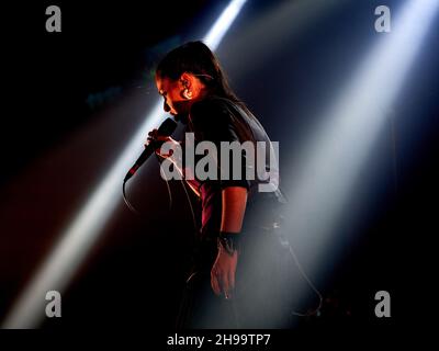 Moscow, Russia. 03rd Dec, 2021. Daria Pavlovich performs during the December Tardigrade Inferno concert at Arbat Hall. Petersburg group Tardigrade Inferno performed at Moscow's Arbat Hall. Musicians play an interesting and little-spread direction - dark cabaret metal. The band opened up with the eccentric Absent Sunday. Credit: SOPA Images Limited/Alamy Live News Stock Photo