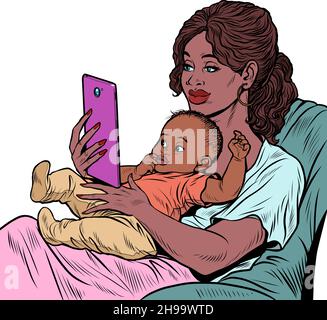 african Mother and child, homework and motherhood. Love and care Stock Vector