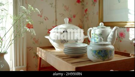 A photo of a vintage tea service Stock Photo