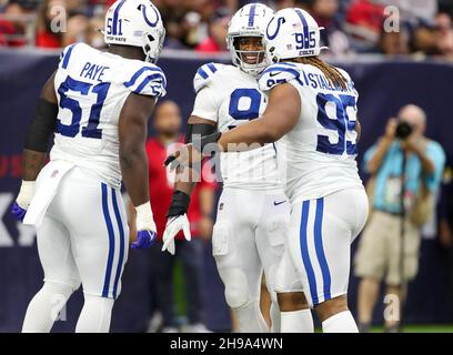 Indianapolis Colts defensive end Kwity Paye (51) rushes into the backfield  during an NFL football game against the New York Jets, Thursday, Nov. 4,  2021, in Indianapolis. (AP Photo/Zach Bolinger Stock Photo - Alamy