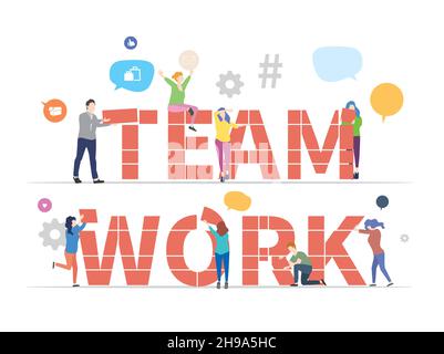Teamwork illustration. Team work communication, partnership vector. Stock Vector
