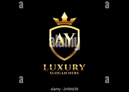 AY elegant luxury monogram logo or badge template with scrolls and royal crown - perfect for luxurious branding projects Stock Vector