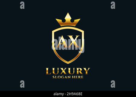 AX elegant luxury monogram logo or badge template with scrolls and royal crown - perfect for luxurious branding projects Stock Vector