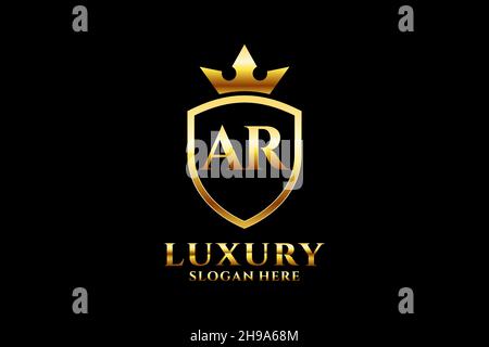 AR elegant luxury monogram logo or badge template with scrolls and royal crown - perfect for luxurious branding projects Stock Vector