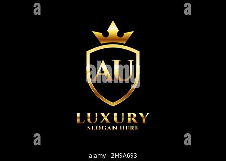 AU elegant luxury monogram logo or badge template with scrolls and royal crown - perfect for luxurious branding projects Stock Vector