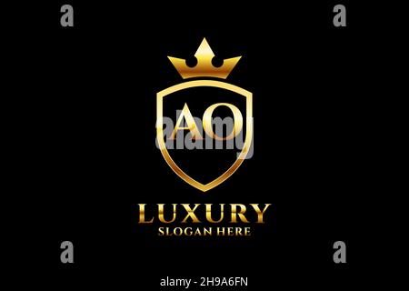 AO elegant luxury monogram logo or badge template with scrolls and royal crown - perfect for luxurious branding projects Stock Vector
