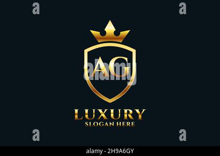 AG elegant luxury monogram logo or badge template with scrolls and royal crown - perfect for luxurious branding projects Stock Vector