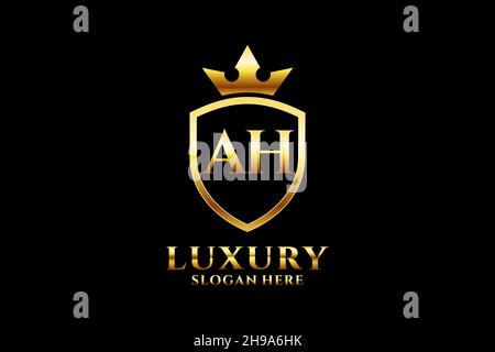 AH elegant luxury monogram logo or badge template with scrolls and royal crown - perfect for luxurious branding projects Stock Vector