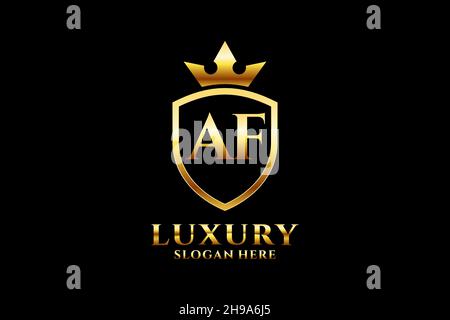 AF elegant luxury monogram logo or badge template with scrolls and royal crown - perfect for luxurious branding projects Stock Vector