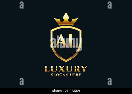 AL elegant luxury monogram logo or badge template with scrolls and royal crown - perfect for luxurious branding projects Stock Vector
