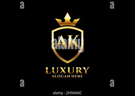 AK elegant luxury monogram logo or badge template with scrolls and royal crown - perfect for luxurious branding projects Stock Vector