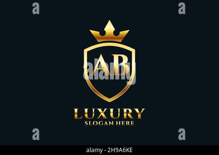 AB elegant luxury monogram logo or badge template with scrolls and royal crown - perfect for luxurious branding projects Stock Vector