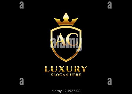 AC elegant luxury monogram logo or badge template with scrolls and royal crown - perfect for luxurious branding projects Stock Vector