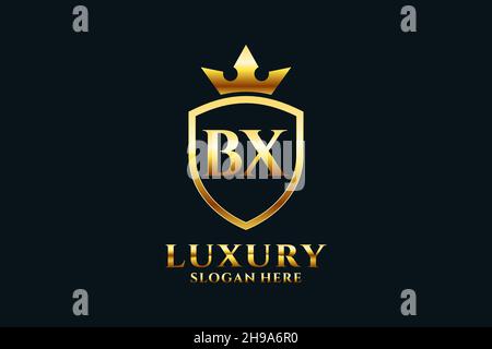 BX elegant luxury monogram logo or badge template with scrolls and royal crown - perfect for luxurious branding projects Stock Vector