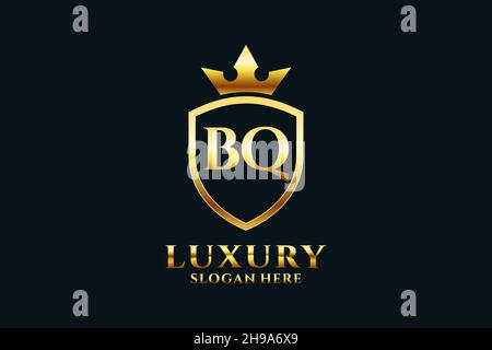 BQ elegant luxury monogram logo or badge template with scrolls and royal crown - perfect for luxurious branding projects Stock Vector