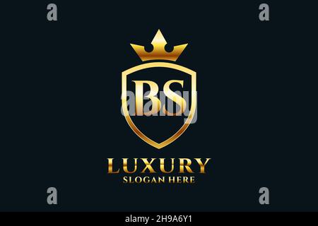 BS elegant luxury monogram logo or badge template with scrolls and royal crown - perfect for luxurious branding projects Stock Vector