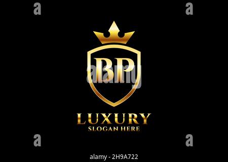 BP elegant luxury monogram logo or badge template with scrolls and royal crown - perfect for luxurious branding projects Stock Vector