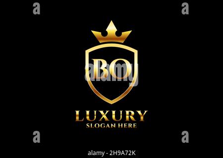 BO elegant luxury monogram logo or badge template with scrolls and royal crown - perfect for luxurious branding projects Stock Vector
