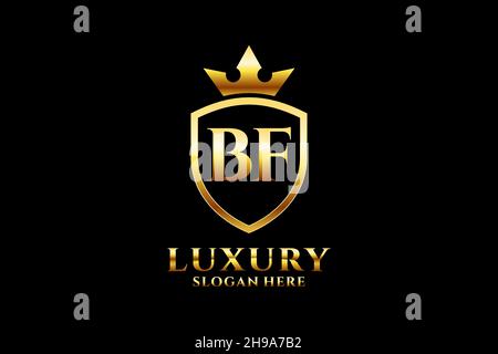 BF elegant luxury monogram logo or badge template with scrolls and royal crown - perfect for luxurious branding projects Stock Vector
