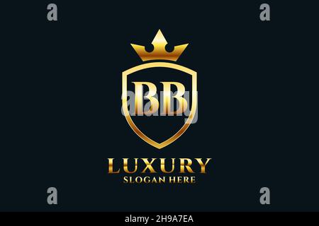 BB elegant luxury monogram logo or badge template with scrolls and royal crown - perfect for luxurious branding projects Stock Vector