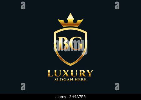 BG elegant luxury monogram logo or badge template with scrolls and royal crown - perfect for luxurious branding projects Stock Vector