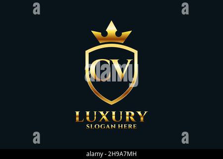 CV elegant luxury monogram logo or badge template with scrolls and royal crown - perfect for luxurious branding projects Stock Vector