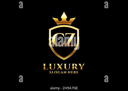 CZ elegant luxury monogram logo or badge template with scrolls and royal crown - perfect for luxurious branding projects Stock Vector