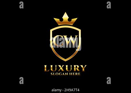 CW elegant luxury monogram logo or badge template with scrolls and royal crown - perfect for luxurious branding projects Stock Vector