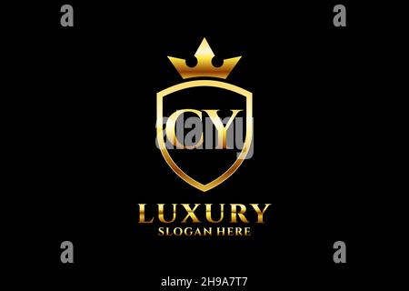 CY elegant luxury monogram logo or badge template with scrolls and royal crown - perfect for luxurious branding projects Stock Vector