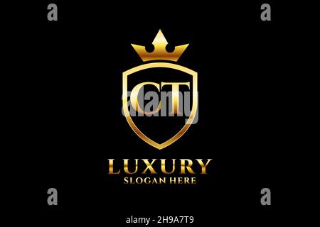 CT elegant luxury monogram logo or badge template with scrolls and royal crown - perfect for luxurious branding projects Stock Vector