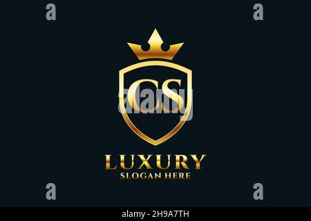 CS elegant luxury monogram logo or badge template with scrolls and royal crown - perfect for luxurious branding projects Stock Vector