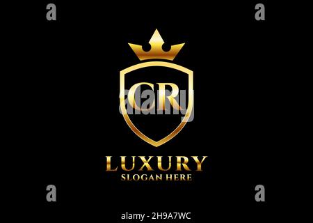 CR elegant luxury monogram logo or badge template with scrolls and royal crown - perfect for luxurious branding projects Stock Vector