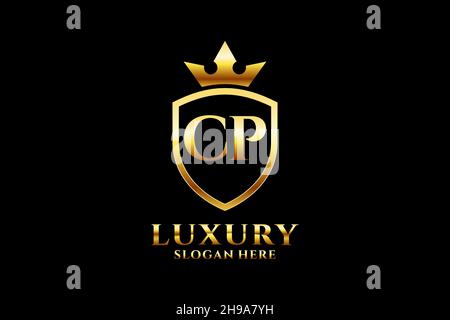 CP elegant luxury monogram logo or badge template with scrolls and royal crown - perfect for luxurious branding projects Stock Vector
